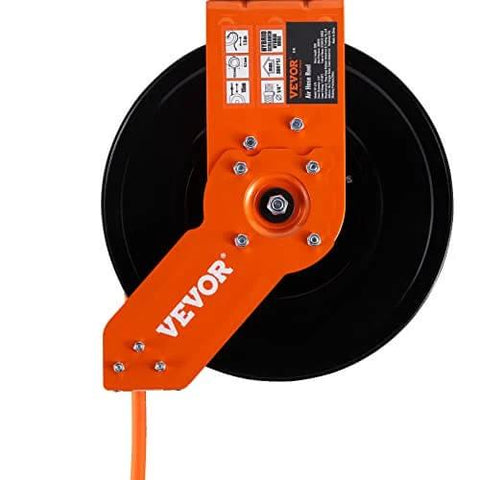 Retractable Air Hose Reel, 3/8 IN x 50 FT Hybrid Air Hose Max 300PSI, wall-mounted, heavy-duty steel with single arm design.