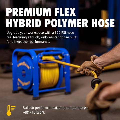 Retractable Air Hose Reel 3/8 Inch By 100 Feet, 300 PSI, Steel Spring Driven Frame, Built To Last Heavy Duty Industrial Hose Reel