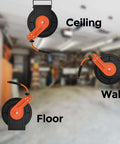 Retractable Air Hose Reel With 180 Degree Swivel Bracket for Ceiling or Wall Mount shown in garage setup
