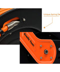 Close-up view of Retractable Three Eighth Inch By Fifty Foot Air Hose Reel With Auto Rewind Hybrid Hose 300 PSI Max Ceiling Or Wall Mount