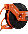 Retractable Air Hose Reel, 3/8 IN x 50 FT Hybrid Air Hose Max 300PSI, Air Compressor Hose Reel with 5 ft Lead in, Ceiling/Wall Mount Heavy Duty Single Arm Steel Reel