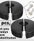 Two black rubber bumpers and mounting hardware from All In One Retractable Air Hose Stopper Kit For Spring Driven Hose Reels.
