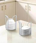 2 Pcs Bowl Rack for Kitchen Cutlery on countertop, showing retractable plastic dish rack with removable plate holders for stacking.
