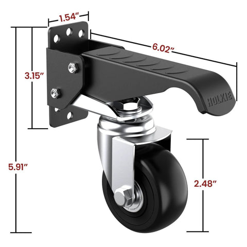 ✝️ Retractable Casters Heavy Duty Casters with Lifting and Lowering Function Maximum Load of 700 lbs (4 casters) side view dimensions
