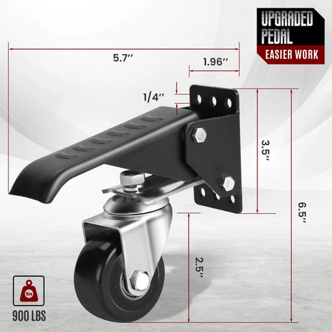 Workbench Casters Retractable Casters Kit 900Lbs, 4 Heavy Duty Casters Side Mounted All Steel Construction, side view with dimensions.