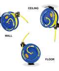 Retractable Air Hose Reel With 3/8 Inch By 50 Foot SBR Rubber Hose, Heavy Duty Industrial Steel, Single Arm Construction, Max 300 PSI