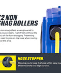 Retractable Hose Reel With 3/8 Inch By 65 Foot Premium Hybrid Polymer Hose, Heavy Duty Spring Driven, Polypropylene Case, Lead-In Hose And PVC Handle, Max 300 Psi, Ideal For Shop, Garage And Industrial Use with non-snag rollers and hose stopper