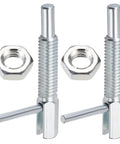 Retractable Indexing Plunger Pin Set Two Pack M6x1 Carbon Steel Spring Loaded Locking Pin with L Handle, shown with nuts.
