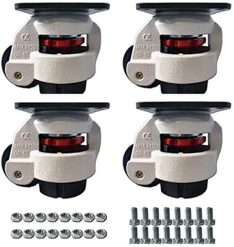 Premium Retractable Leveling Casters With 2 Inch Nylon Wheel 50mm Set Of 4 600 Lb Capacity Per Caster Ivory Finish