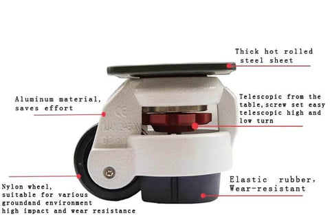 Premium Retractable Leveling Casters With 2 Inch Nylon Wheel 50mm Set Of 4 600 Lb Capacity Per Caster Ivory Finish