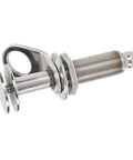 Stainless steel retractable boat deck cleat with pop-out mechanism; side view.