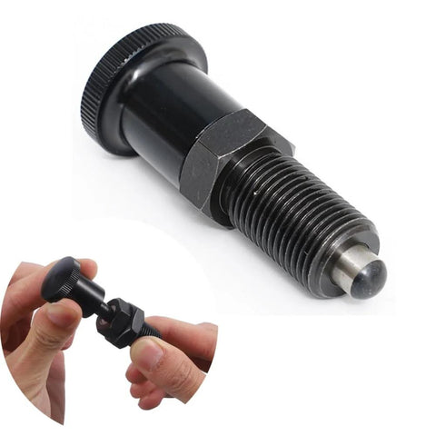 Two Pack Retractable Spring Plunger Ball Loaded Pin M6 Non Locking Indexing Knob shown in hand for molds and machinery use.