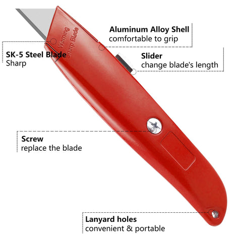 2 Pack Utility Knife Box Cutter Retractable Razor Blade Heavy Duty Box Cutters Knife with SK5 Steel Blade and Aluminum Alloy Shell