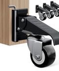 Retractable Workbench Casters With Quick Release Caster Plate Set Four Pack 600 Lb Load Capacity Dual Mounting Options installed view.