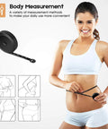 Woman using 60-inch retractable black tape measure for body weight, part of 2 Pack Tape Measure Measuring Tape for Body Fabric Sewing Tailor Cloth Knitting.