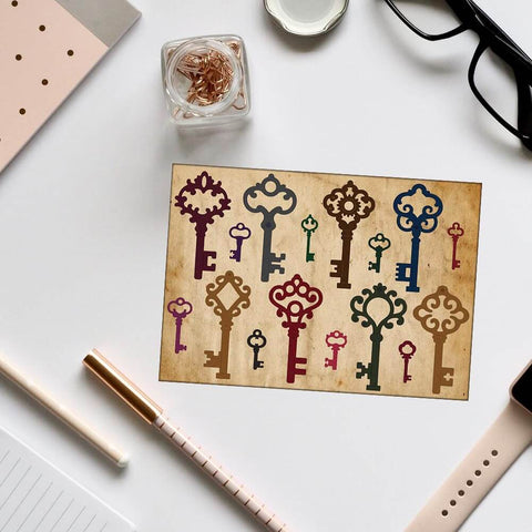 Retro Keys Cutting Dies Set For Scrapbooking And Card Making, Delorigin 16pcs on desk with vintage key designs