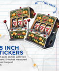 Dope Two Pack Retro Slot Machine Stickers With Vintage Casino Vibe, Lucky Slot 777 Theme, 5 Inch Longest Side, Sticks To Smooth Surfaces, UV Protected And Fade Resistant, Indoor Outdoor Durable Decals Made In USA