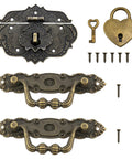 Retro Heart Lock Clasp Set For Jewelry Boxes Cabinets And Wooden Boxes Zinc Alloy Bronze Finish Handle Lock Carved Decoration