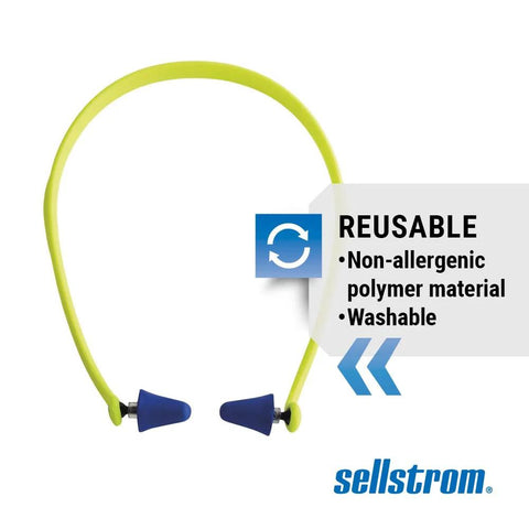 Reusable Banded Earplugs For Work Hearing Protection With Neck Cord 25 Decibels Noise Reduction, highlighted in green and blue.
