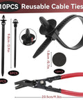 Close-up of 10 reusable cable ties and removal tool from 2080Pcs Car Retainer Clips And Fasteners Kit With 33 Universal Sizes
