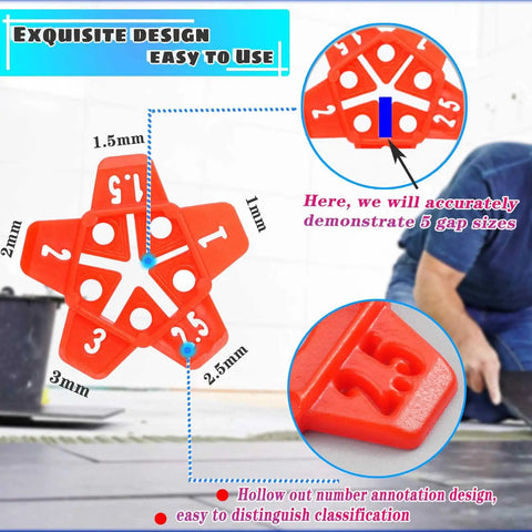 Reusable Tile Spacers 300 Pcs Five Size In One Horseshoe U Shape Plastic Shims detailed view with size annotation