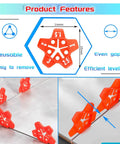 Reusable Tile Spacers 300 Pcs Five Size In One Horseshoe U Shape Plastic Shims showing dimensions and installation on tiles.