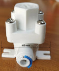 RO system pressure relief regulator with quick connect fittings for leak protection.