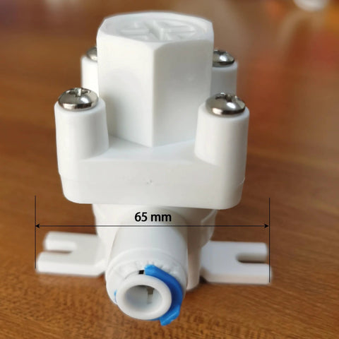 RO system pressure relief regulator with quick connect fittings for leak protection.