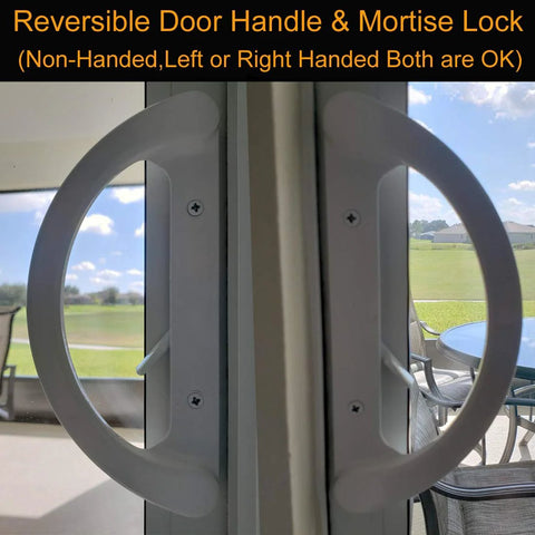 Patio Door Handle Set With Mortise Lock For Sliding Glass Doors Non Keyed Latch White Diecast 45 Degree Design Replacement