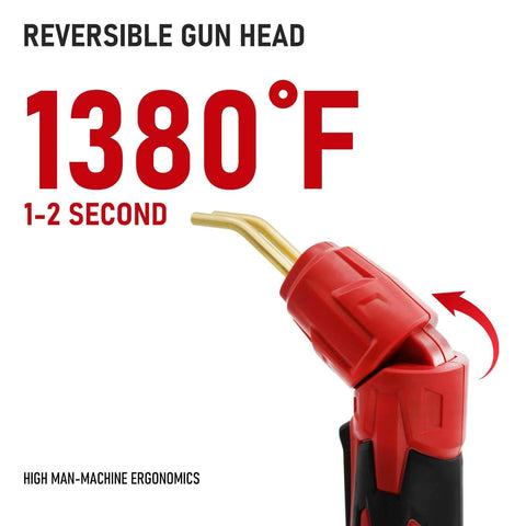Reversible gun head of Two In One Plastic Welder Kit With Soldering Iron at 1380°F with ergonomic design label