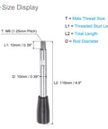 Size diagram of Revolving Crank Clamping Handle With M8 Thread, 116mm Overall Length, showing rod diameter and threaded stud length.