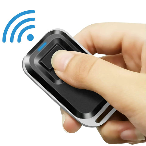 Hand holding remote from Wireless RF Remote Access Control Electric Strike Door Lock Fail Secure Kit With Remote Control 164 Foot Range