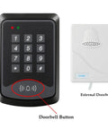 125KHz RFID Keypad Panel For Door Access Control With 1000 User Capacity And 10 Keyfobs Fire Resistant ABS Offline Setup, doorbell button
