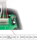 Wiring detail of 125KHz RFID Keypad Panel for door access control with 1000 user capacity and 10 keyfobs fire resistant ABS offline setup
