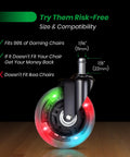 3 Inch Heavy Duty Chair Wheels Replacement Set of 5 With RGB Motion Activated Lighting For Desk Chairs on display