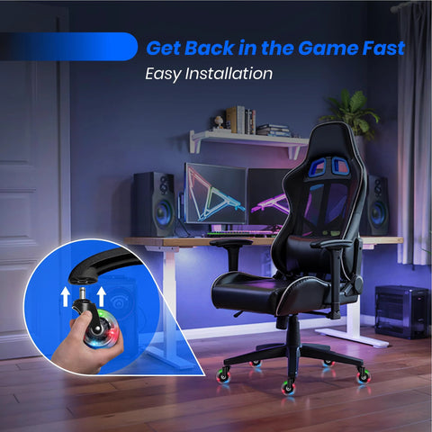 Gaming chair with 3 Inch Heavy Duty Chair Wheels Replacement Set of 5 With RGB Motion Activated Lighting for desks