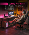 Woman gaming on a desk chair with 3 Inch Heavy Duty Chair Wheels Replacement Set of 5 With RGB Motion Activated Lighting