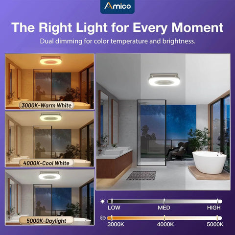 Bathroom Exhaust Fan With Bluetooth Speaker And Light, 110 CFM Quiet 1.0 Sone Shower Vent, 24W LED 2000 Lumens, RGB Lighting, Installed