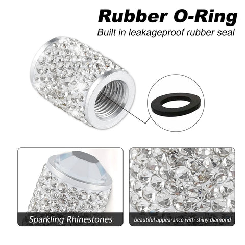 4 Pack Bling Crystal Tire Valve Caps With Rhinestones Waterproof Dustproof Valve Stem Caps For Cars Trucks SUVs And Motorcycles
