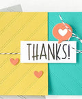Layered card made with Rhombus Stripes Christmas Background Die Set For Card Making, featuring yellow and teal stripes with 'Thanks' message