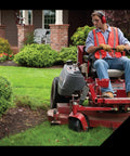 Man using riding mower equipped with Deck Leveling Gauge For Small Engine Mowers Get Even Cuts Longer Deck Life Safer Performance