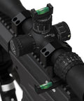 Close-up of Scope Mounting Bubble Level Kit With Magnetic Bubble Levels And Turret Gun Clamp Level For Pro Grade Rifle Optics Alignment, Aircraft Grade Aluminum With Hardcoat Anodization, Durable Bubble Vials, Protective Foam Carrier installed on a rifle scope