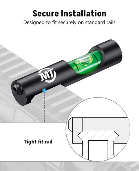Rifle Scope Leveling Kit With Precision Bubble Level For Aluminum Rails Easy Install On Standard Mounts Ensures Accurate Alignment And Lock In Quick Fine Tuning High Visibility Green Bubble MidTen showing secure installation on rails.
