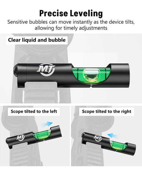 Rifle Scope Leveling Kit With Precision Bubble Level For Aluminum Rails Easy Install On Standard Mounts Ensures Accurate Alignment And Lock In Quick Fine Tuning High Visibility Green Bubble MidTen shown in close-up with green bubble
