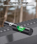 Close-up of Rifle Scope Leveling Kit With Precision Bubble Level For Aluminum Rails Easy Install On Standard Mounts Ensures Accurate Alignment And Lock In Quick Fine Tuning High Visibility Green Bubble MidTen on rifling rail.