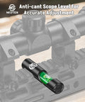 Rifle Scope Leveling Kit With Precision Bubble Level For Aluminum Rails Easy Install On Standard Mounts Ensures Accurate Alignment And Lock In Quick Fine Tuning High Visibility Green Bubble MidTen, shown on a rifle scope mount.