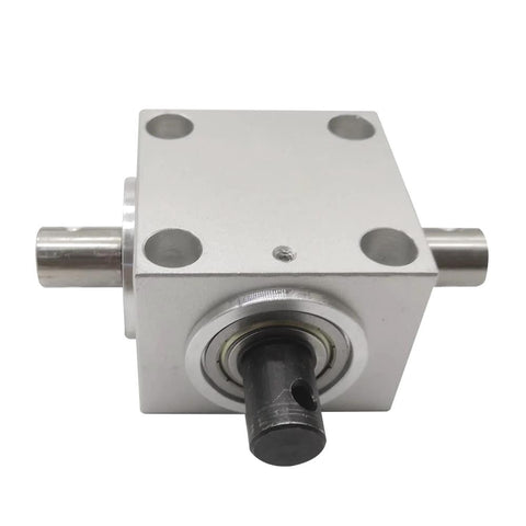 Front view of Right Angle Bevel Gearbox 1.5 Module 20 Teeth 90 Degree Drive For DIY CNC, showing metal shafts and housing.