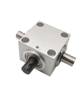 Right Angle Bevel Gearbox 1.5 Module 20 Teeth 90 Degree Drive For DIY CNC, metal casing, 15 mm shaft, side view