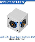 Right Angle Bevel Gearbox 1 To 1 20 Tooth Aluminum Frame 8mm Shaft, front view with visible keyway bore.