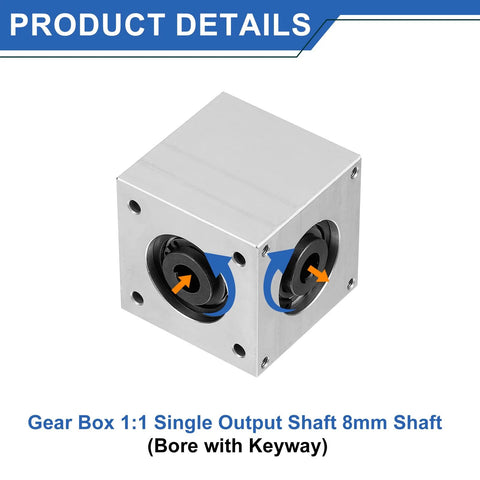Right Angle Bevel Gearbox 1 To 1 20 Tooth Aluminum Frame 8mm Shaft, front view with visible keyway bore.